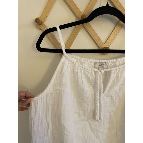 Loft Top Women's Small White 100% Cotton Halter Tank Camisole Tie Cut Out - Picture 4 of 6